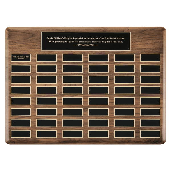 22" x 30"/Plates 1 1/2" x 3 3/4" American Walnut 36 Plate Perpetual Plaque with Black Brass Plates