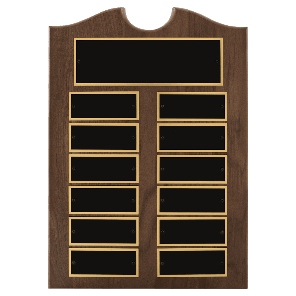 11" x 15"/Plates 1 1/2" x 3 3/4" American Walnut 12 Plate Perpetual Plaque with Black Brass Plates