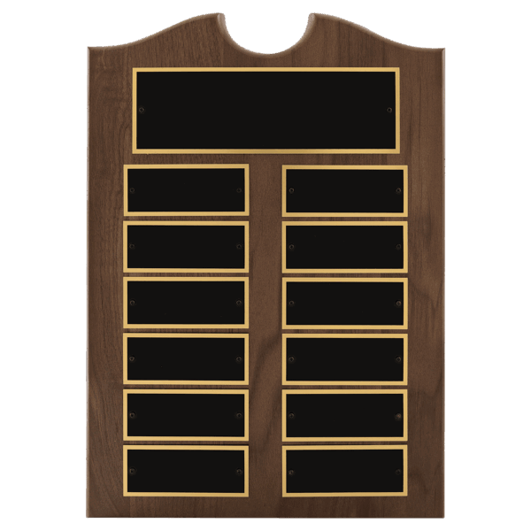 11" x 15"/Plates 1 1/2" x 3 3/4" American Walnut 12 Plate Perpetual Plaque with Black Brass Plates