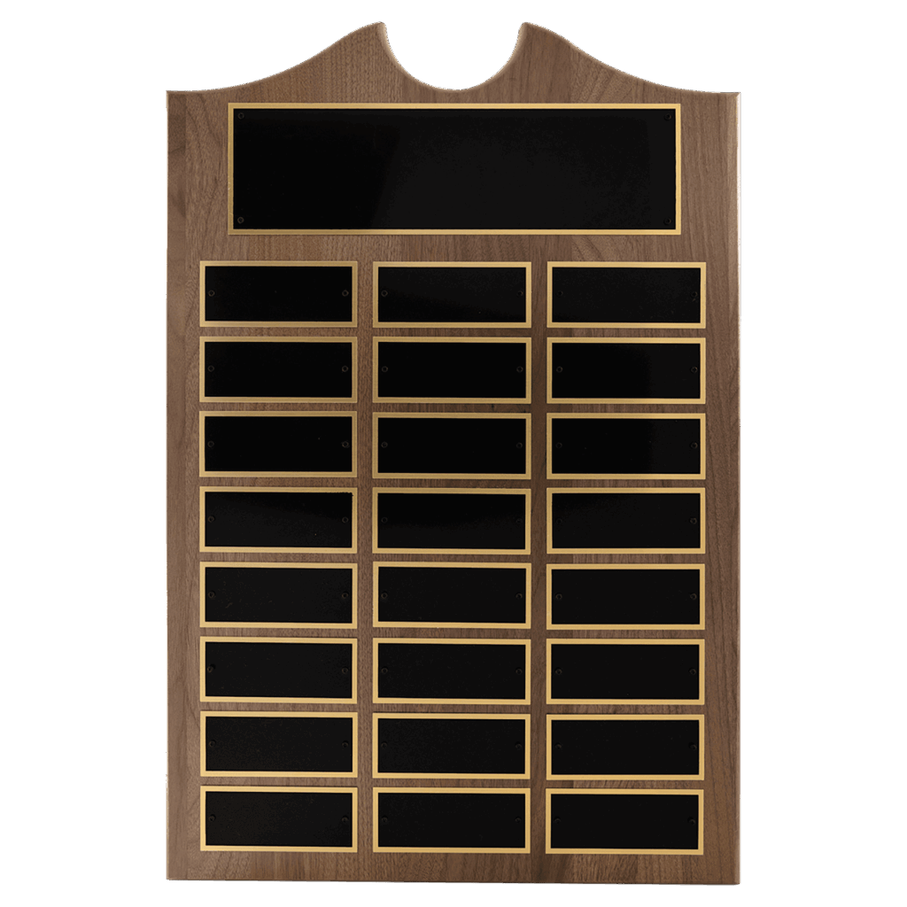 14" x 20"/Plates 1 1/2" x 3 3/4" American Walnut 24 Plate Perpetual Plaque with Black Brass Plates