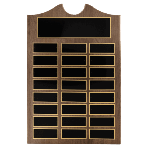 14" x 20"/Plates 1 1/2" x 3 3/4" American Walnut 24 Plate Perpetual Plaque with Black Brass Plates