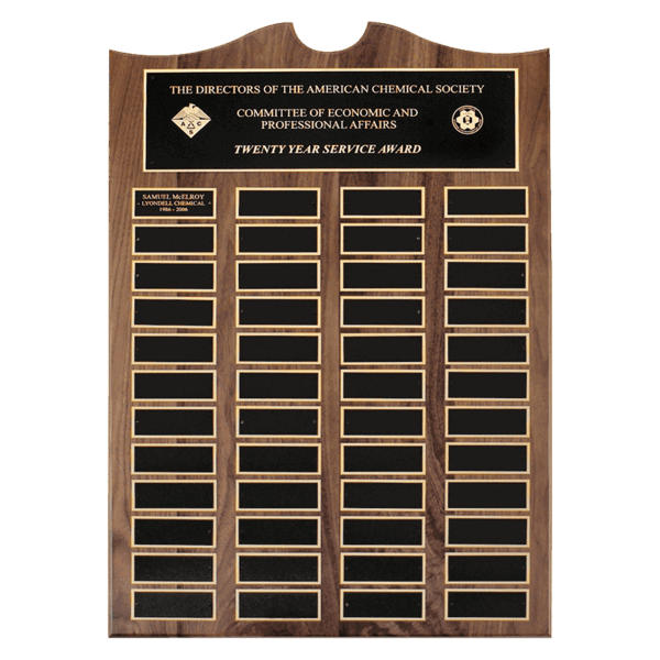 14" x 25"/Plates 1 1/2" x 3 3/4" American Walnut 36 Plate Perpetual Plaque with Black Brass Plates