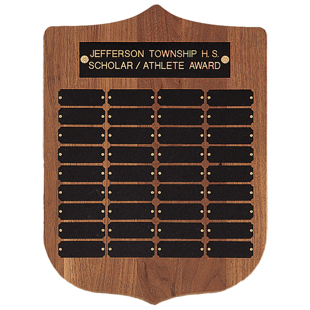12" x 16"/Plates 7/8" x  2 1/2" American Walnut 36 Plate Perpetual Plaque with Black Brass Plates