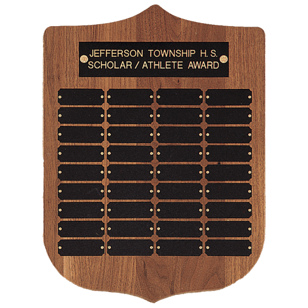 12" x 16"/Plates 7/8" x  2 1/2" American Walnut 36 Plate Perpetual Plaque with Black Brass Plates