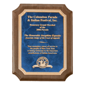 9" x 12" Airflyte Premium Walnut Piano Finish Plaque with Gold Florentine Border Sapphire Marble LaserFX Plate