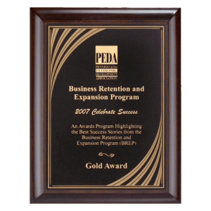 8" x 10" Hand Rubbed Cherry Finish Plaque with Cascading Gold Swirl Design Laserable Black Brass Plate