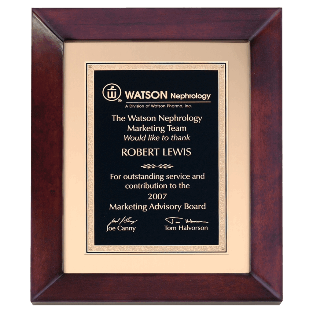 12" x 15" Airflyte Cherry Finish Frame wtih Gold Metal Background and Black and Gold LaserFX Florentine Border Plate
