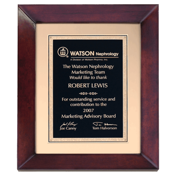 12" x 15" Airflyte Cherry Finish Frame wtih Gold Metal Background and Black and Gold LaserFX Florentine Border Plate