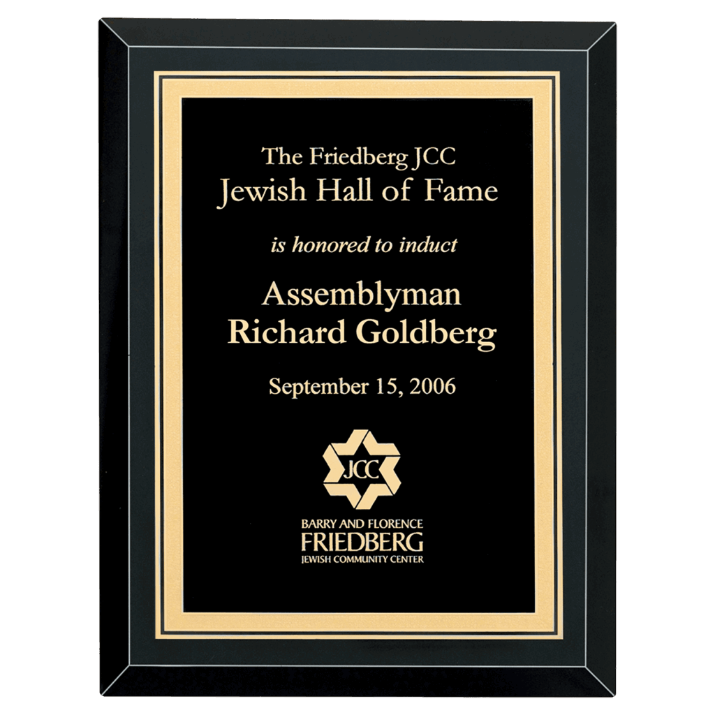 8" x 10" Airflyte Premium Black Mirror Glass Plaque with Gold Florentine Border LaserFX Plate