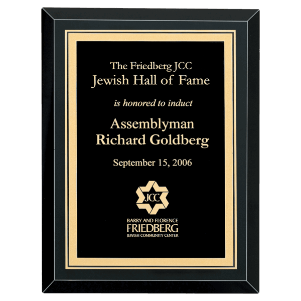 9" x 12" Airflyte Premium Black Mirror Glass Plaque with Gold Florentine Border LaserFX Plate