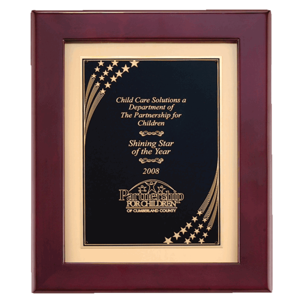 12" x 15" Airflyte Rosewood Piano Finish Frame with Gold Metal Background and Florentine Design Star Border Plate