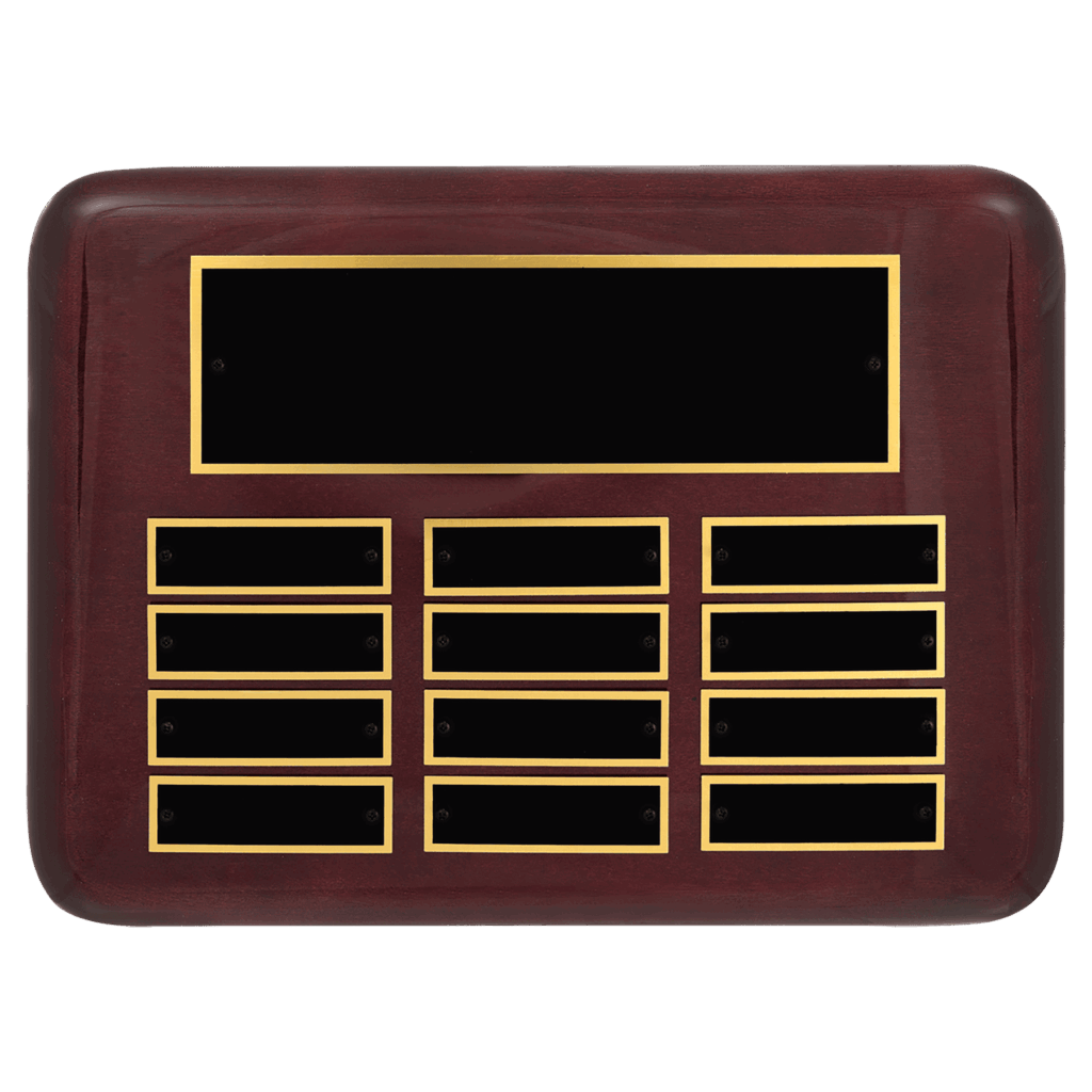 9" x 12"/Plates 7/8" x 2 3/4" Rosewood Piano 12 Plate Perpetual Plaque with Black Brass Plates