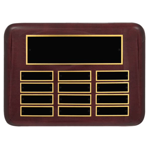 9" x 12"/Plates 7/8" x 2 3/4" Rosewood Piano 12 Plate Perpetual Plaque with Black Brass Plates