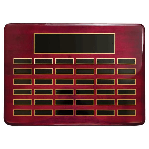 15" x 21"/Plates 7/8" x 2 3/4" Rosewood Piano Finish 36 Plate Perpetual Plaque with Black Brass Plates