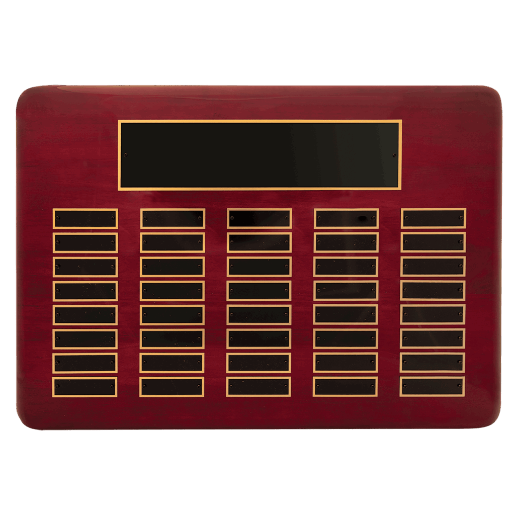 11" x 21"/Plates 7/8" x 2 3/4" Rosewood Piano Finish 40 Plate Perpetual Plaque with Black Brass Plates