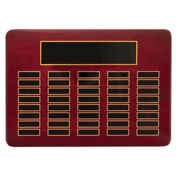 11" x 21"/Plates 7/8" x 2 3/4" Rosewood Piano Finish 40 Plate Perpetual Plaque with Black Brass Plates