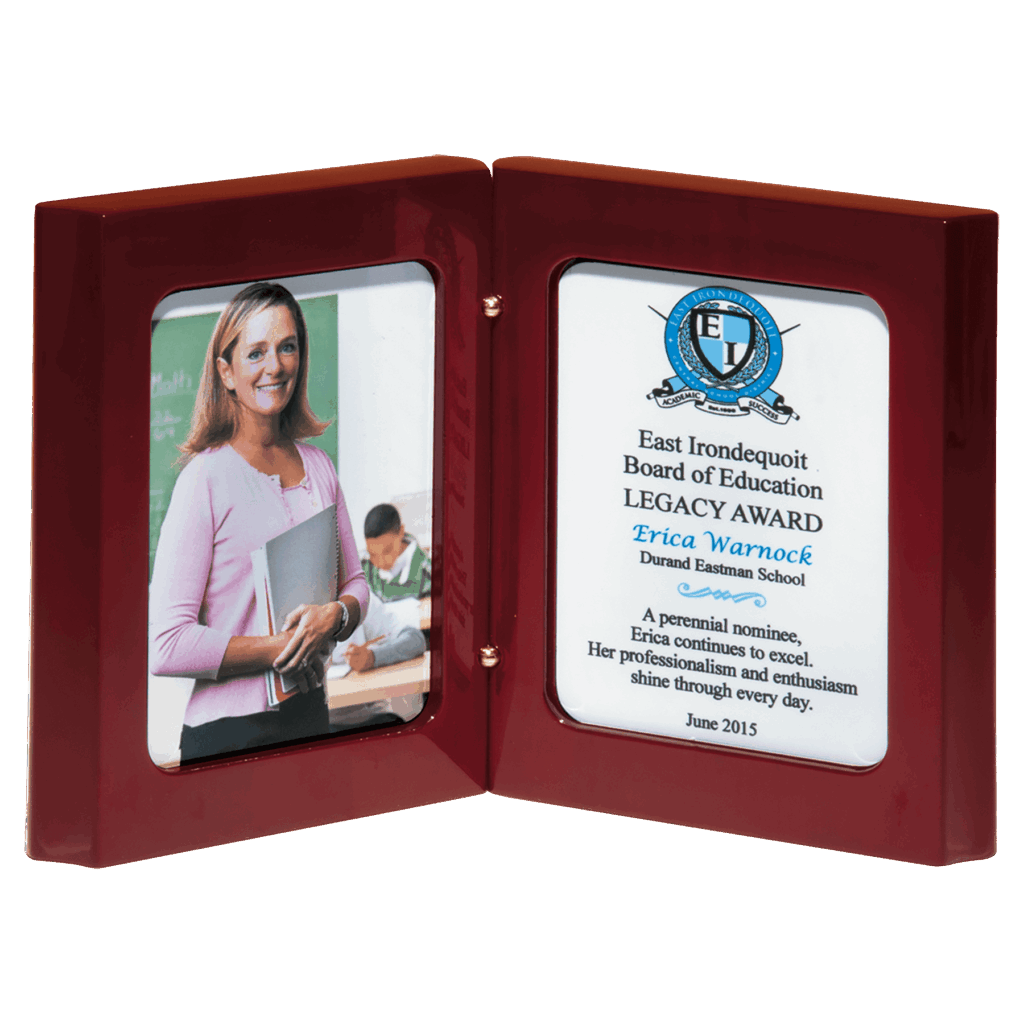 5 3/8" x 4 1/4" High Gloss Rosewood Book Award with Two Full Color Plates