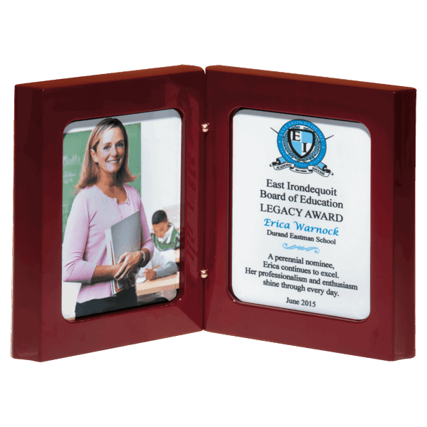 5 3/8" x 4 1/4" High Gloss Rosewood Book Award with Two Full Color Plates