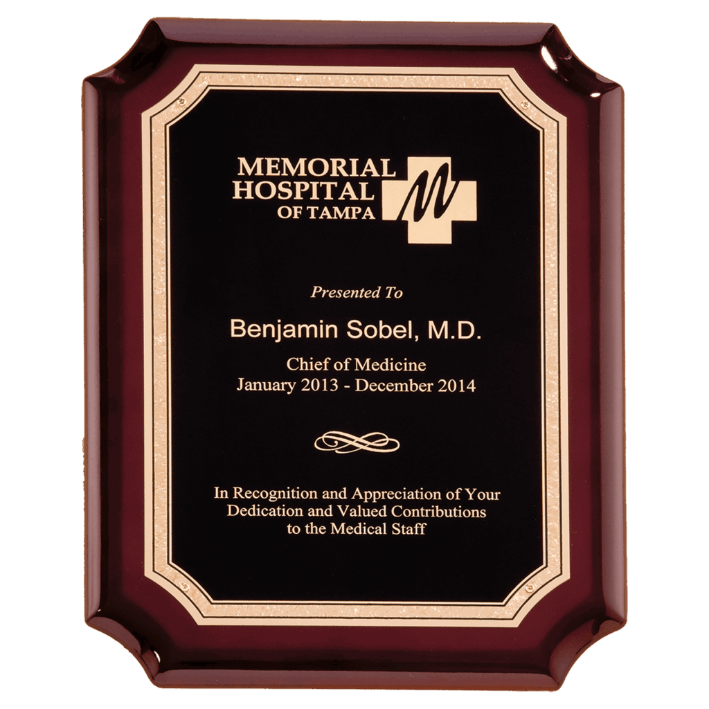 7" x 9" Rosewood High Gloss Plaque with Black Gold Florentine Border LaserFX Plate