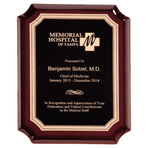 7" x 9" Rosewood High Gloss Plaque with Black Gold Florentine Border LaserFX Plate
