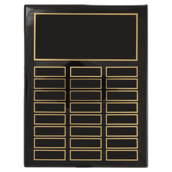 11" x 14" Airflyte Black Piano Finish 24 Plate Perpetual Plaque with Black Brass Plates