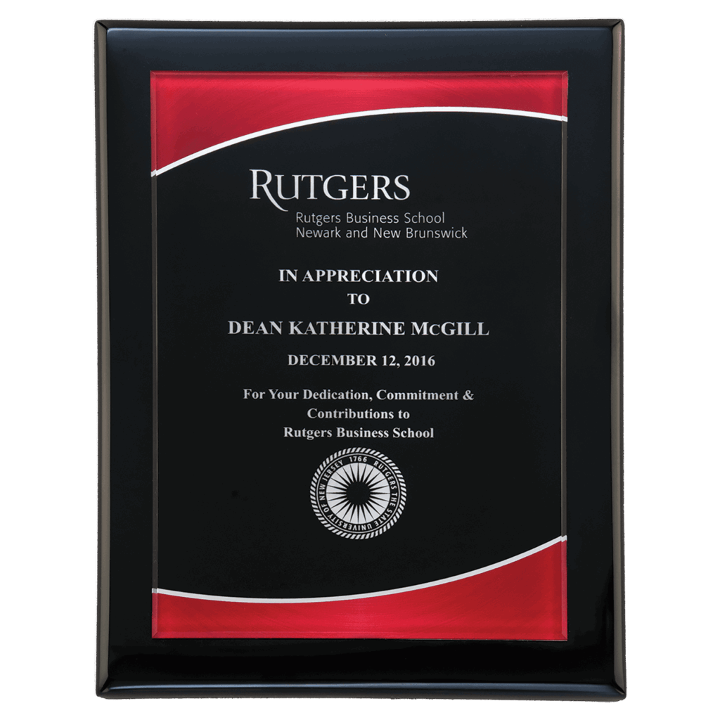 9" x 12" Airflyte Black Piano Finish Plaque with Red Border Acrylic Plate