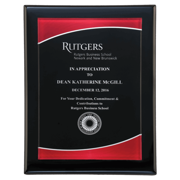 9" x 12" Airflyte Black Piano Finish Plaque with Red Border Acrylic Plate
