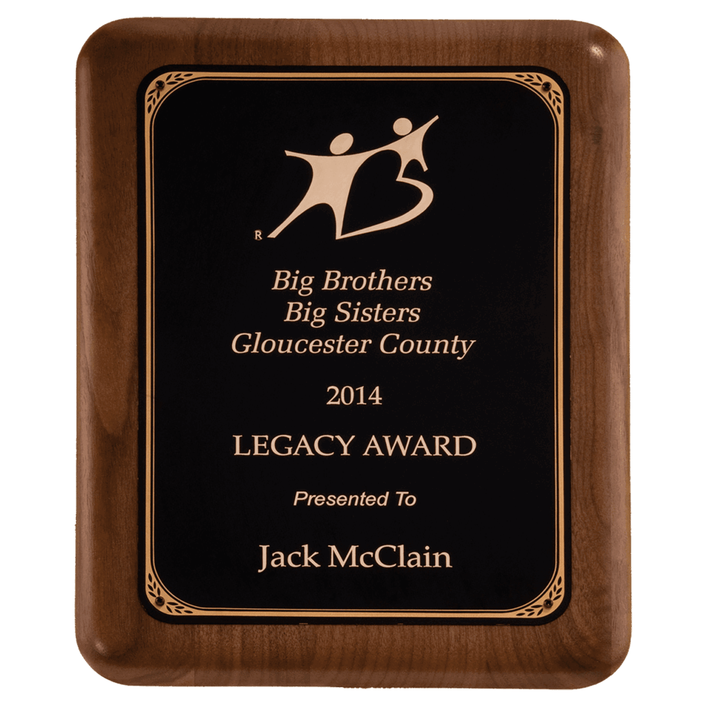 9" x 12" American Walnut Plaque with Gold Border Black LaserFX Plate