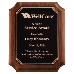 8" x 10 1/2" American Walnut Plaque with Gold Border Black LaserFX Plate