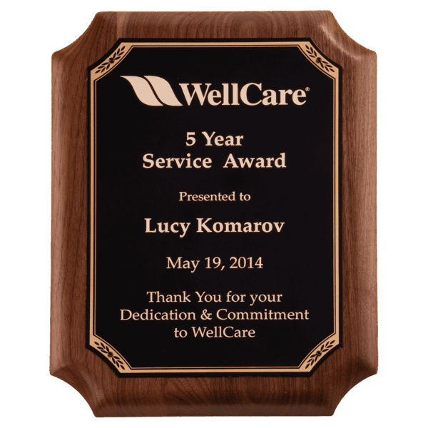 9" x 12" American Walnut Plaque with Gold Border Black LaserFX Plate