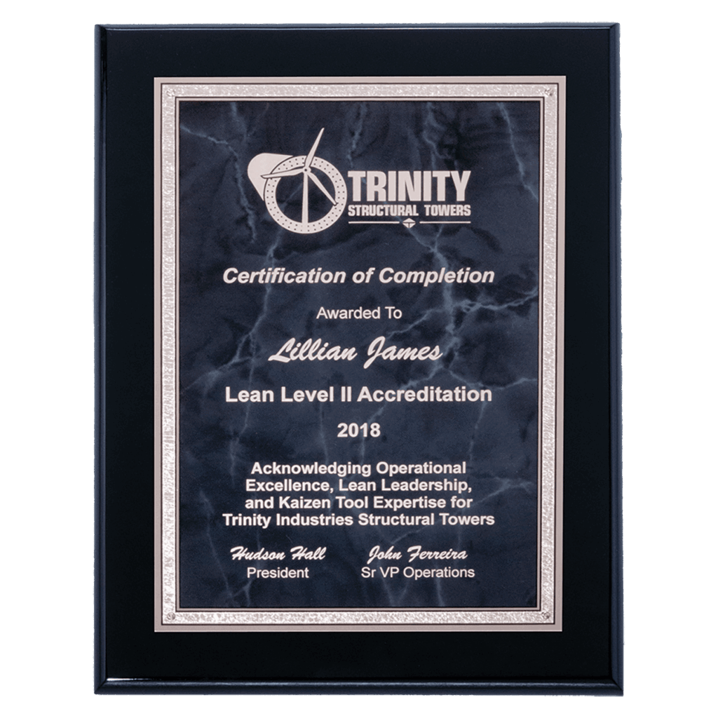 8" x 10" Airflyte Black High Gloss Plaque with Gray Marble/Silver Florentine Border Plate