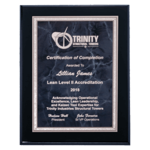 9" x 12" Airflyte Black High Gloss Plaque with Gray Marble/Silver Florentine Border