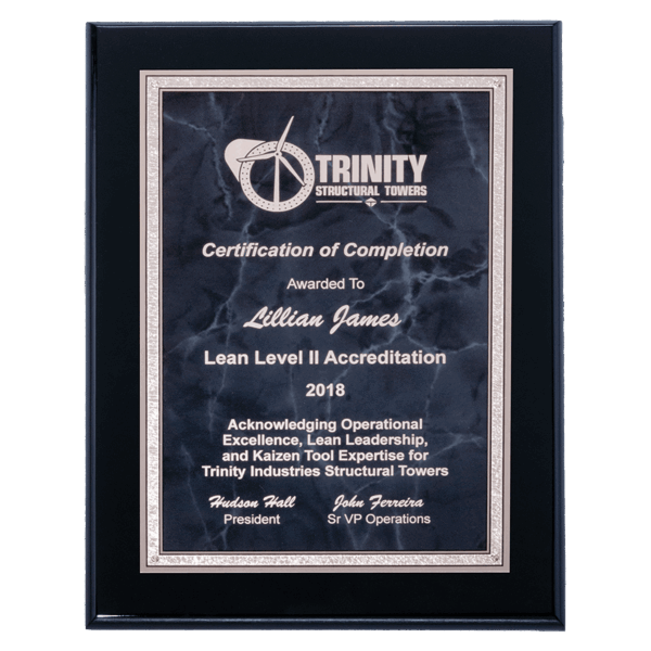 9" x 12" Airflyte Black High Gloss Plaque with Gray Marble/Silver Florentine Border