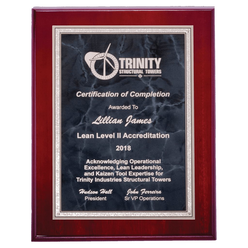 9" x 12" Airflyte Rosewood High Gloss Plaque with Gray Marble/Silver Florentine Borders Plate
