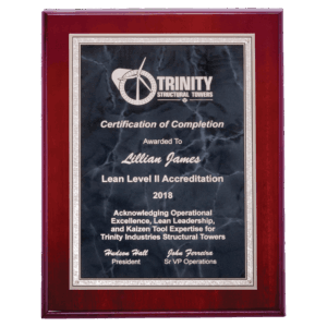 9" x 12" Airflyte Rosewood High Gloss Plaque with Gray Marble/Silver Florentine Borders Plate