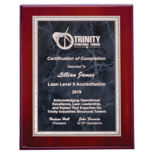 9" x 12" Airflyte Rosewood High Gloss Plaque with Gray Marble/Silver Florentine Borders Plate