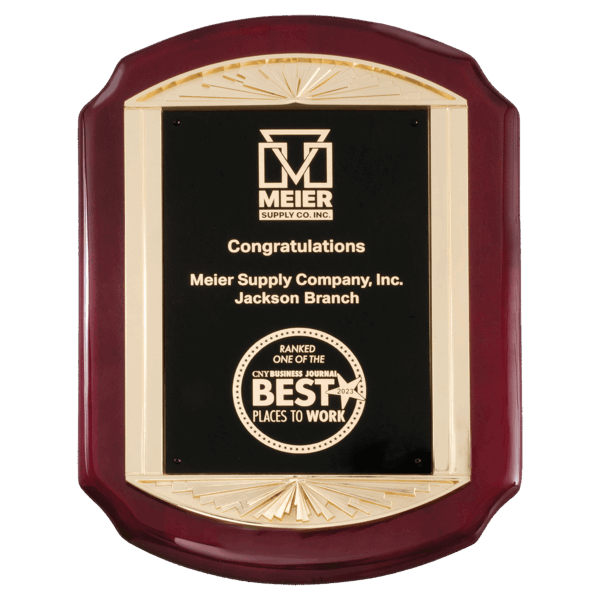 11" x 15" Rosewood Piano Finish Plaque with Metal Gold Sunburst Frame      Casting and Black LaserFX Plate