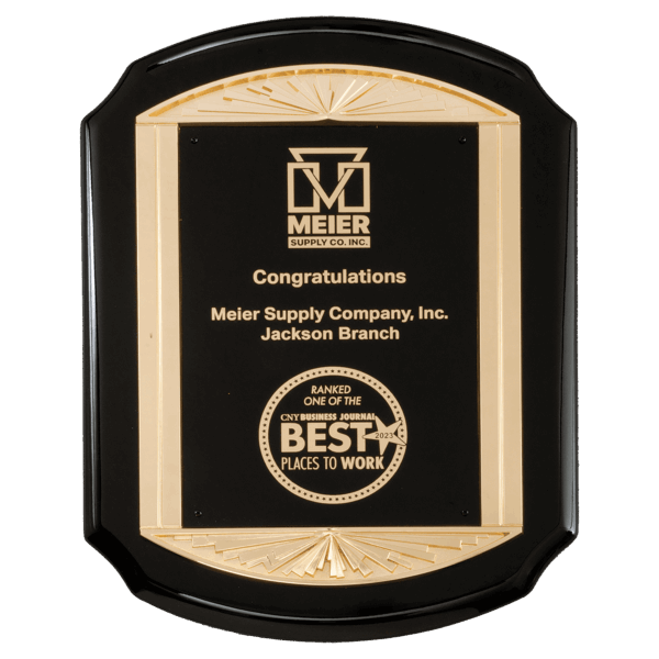 11" x 15" Black High Gloss Plaque with Metal Gold Sunburst Frame Casting and Black LaserFX Plate