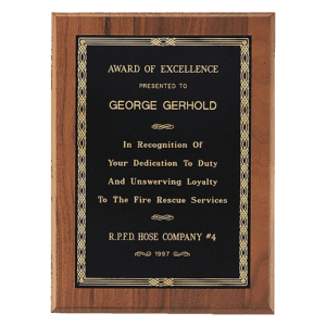 5" x 7" Jewelers Black Laserable Gold Border Plate on an American Walnut Plaque- Sheffield Series