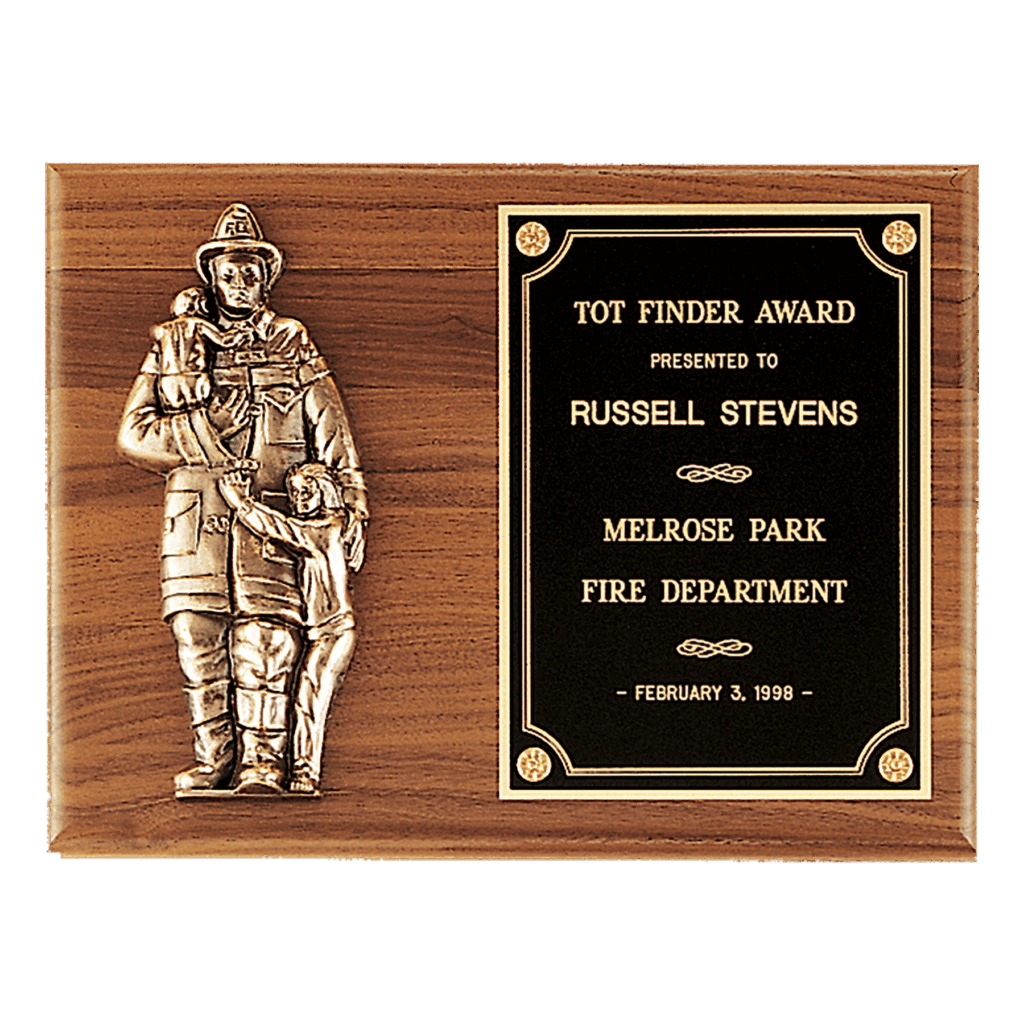 9" x 12" American Walnut Plaque with Firefighter Relief and Black Brass Plate