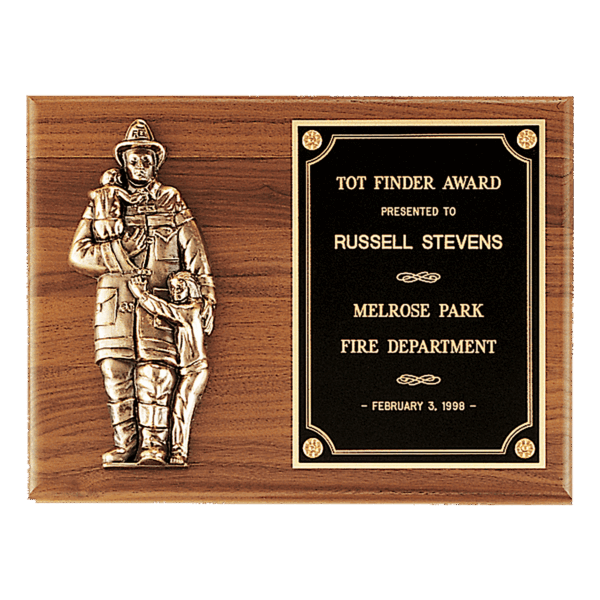 9" x 12" American Walnut Plaque with Firefighter Relief and Black Brass Plate