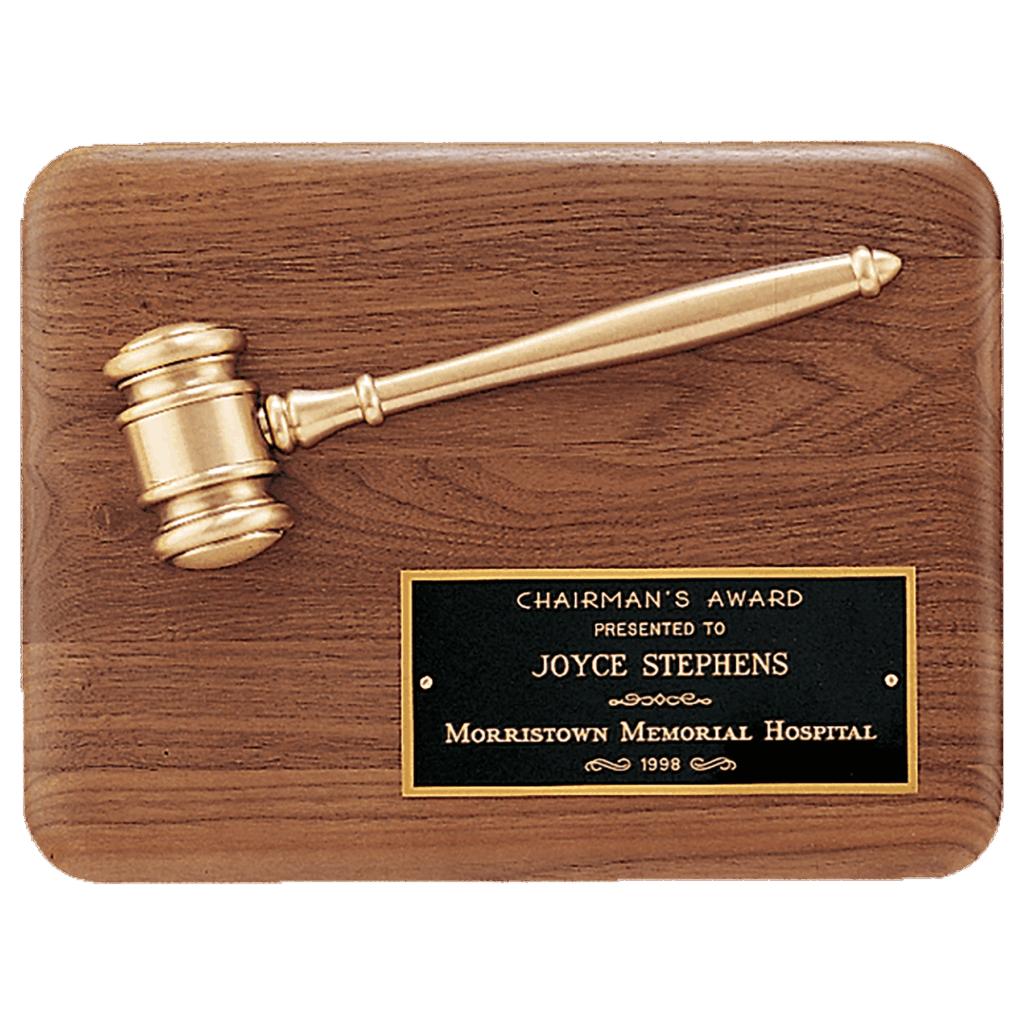 Solid 9" x 12" Walnut Plaque with  Antique Bronze Half Gavel