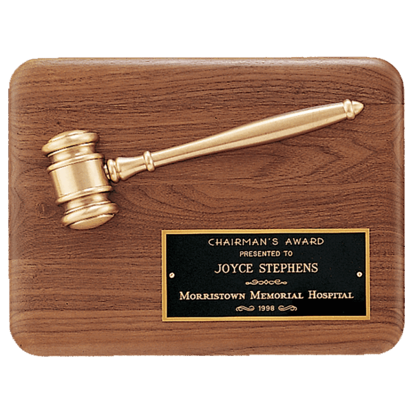 Solid 9" x 12" Walnut Plaque with  Antique Bronze Half Gavel