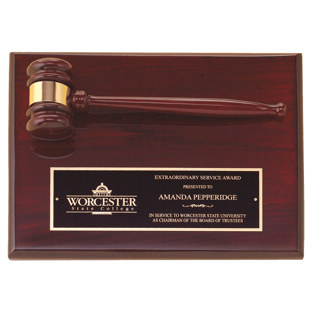 9" x 12" Rosewood Piano Finish Gavel Plaque with Black Laserable Brass Plate