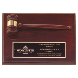 9" x 12" Rosewood Piano Finish Gavel Plaque with Black Laserable Brass Plate
