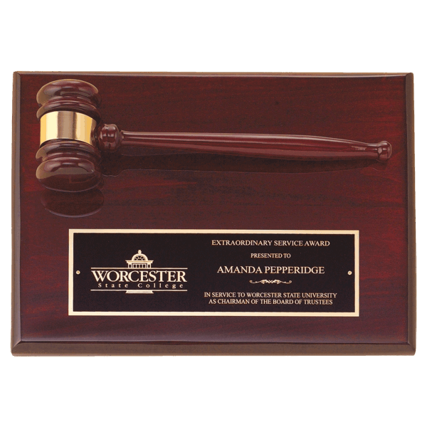 9" x 12" Rosewood Piano Finish Gavel Plaque with Black Laserable Brass Plate