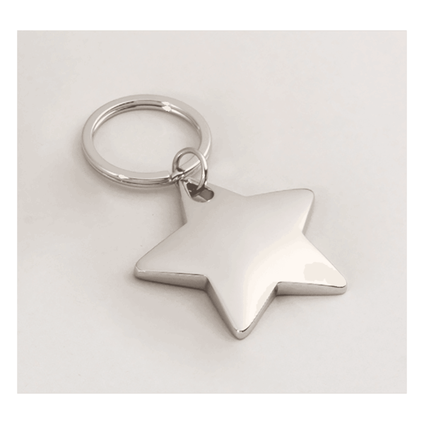 1 7/8" x 3" Polished Silver Star Key Ring