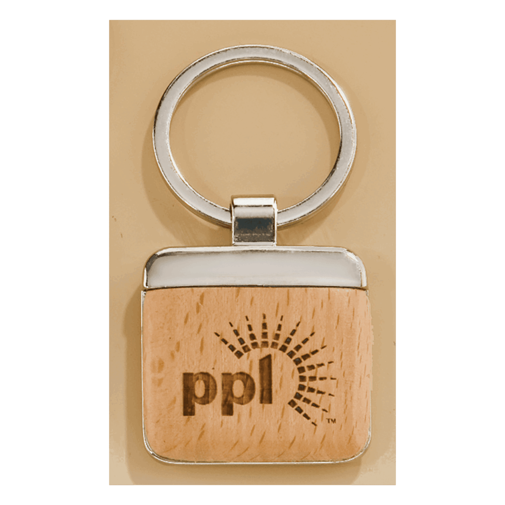 1 1/8" x 1 1/2" Silver Key Ring with Maplewood Insert