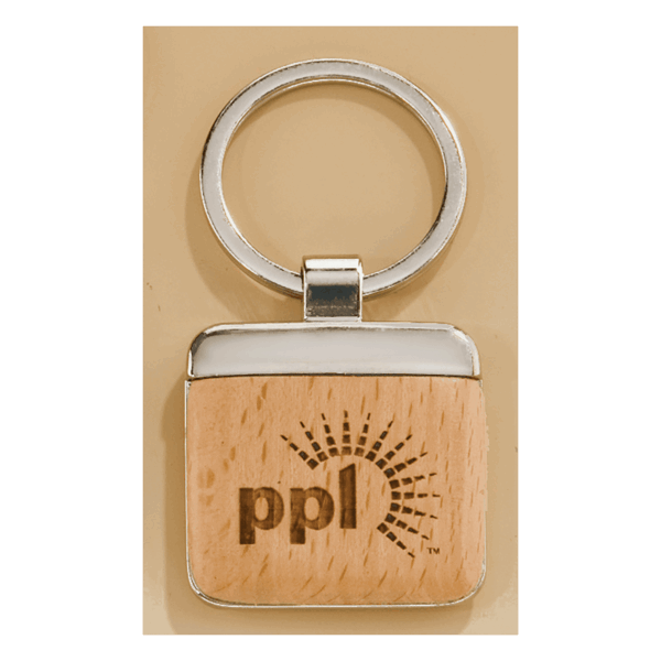 1 1/8" x 1 1/2" Silver Key Ring with Maplewood Insert