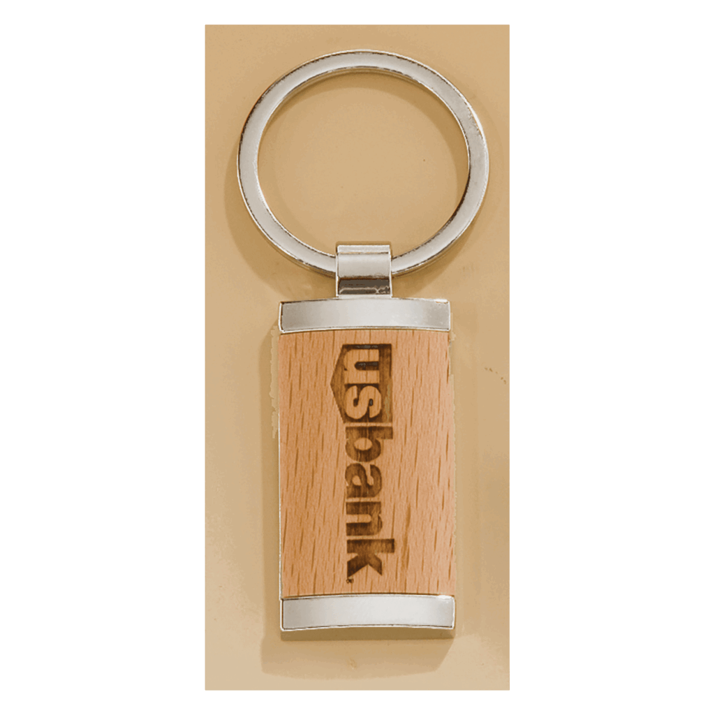 7/8" x 1 1/4" Rectangle Silver Key Ring with Maplewood Insert
